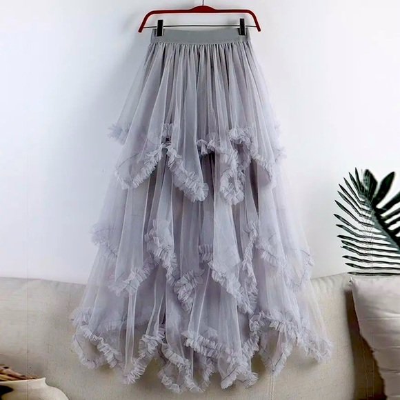Sheer Grey Mesh Layered Skirt